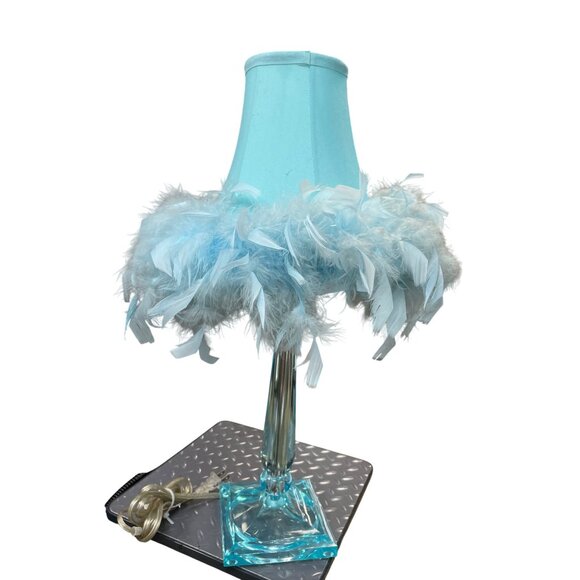 VTG Style Green Feather Boudoir Boho retro 70's Pedestal lamp SKU 9551 - Picture 4 of 11